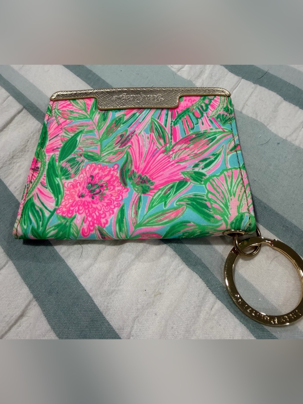 Lilly Pulitzer Pink & Green Floral Key Pouch with Gold Hardware